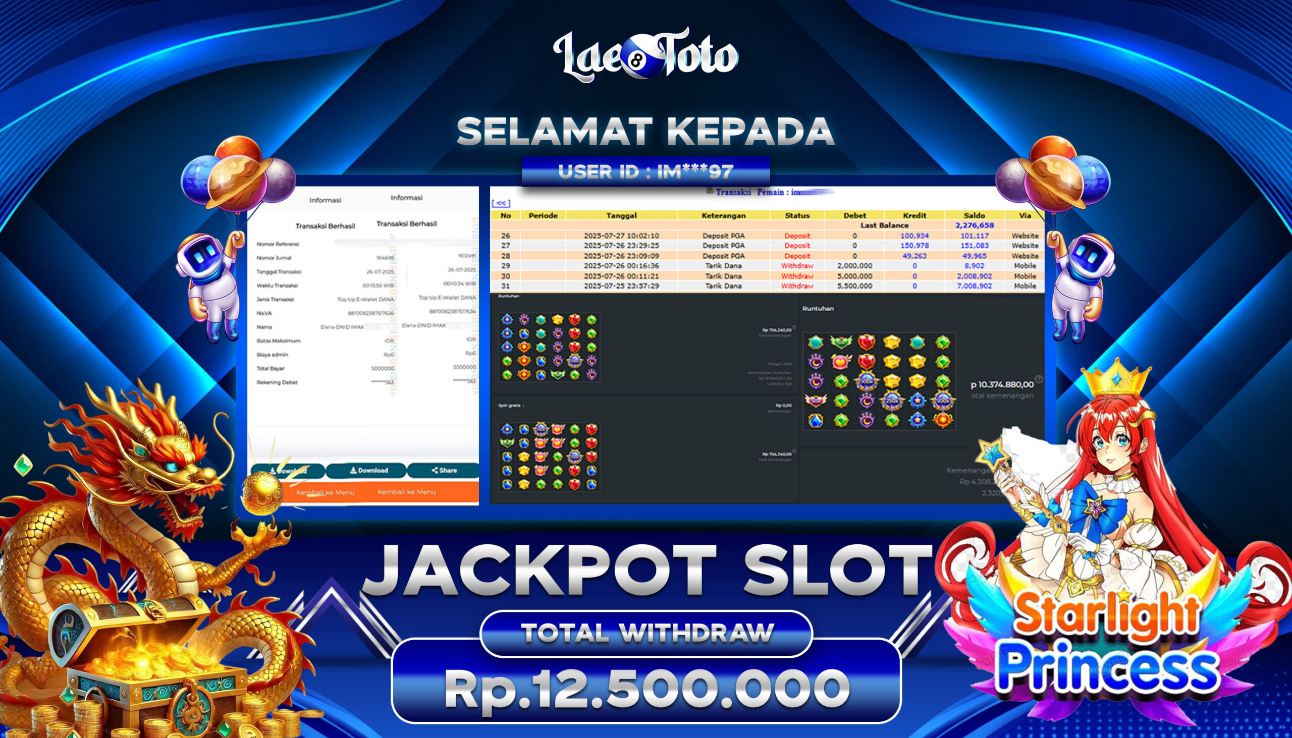 LAETOTO BUKTI JACKPOT MEMBER SLOT STARLIGHT PRINCESS RP 12.500.000 DIBAYAR LUNAS !!